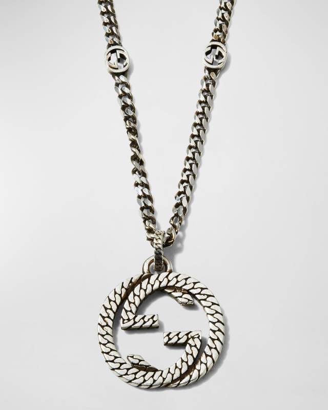 Men's Interlocking G Sterling Silver Pendant Chain Necklace